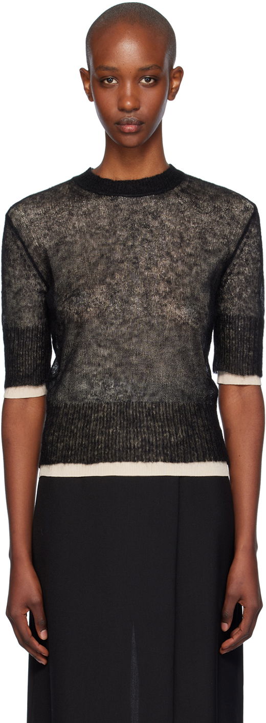 Pleteni pulover BOSS Sheer Sweater Črna | 50523754
