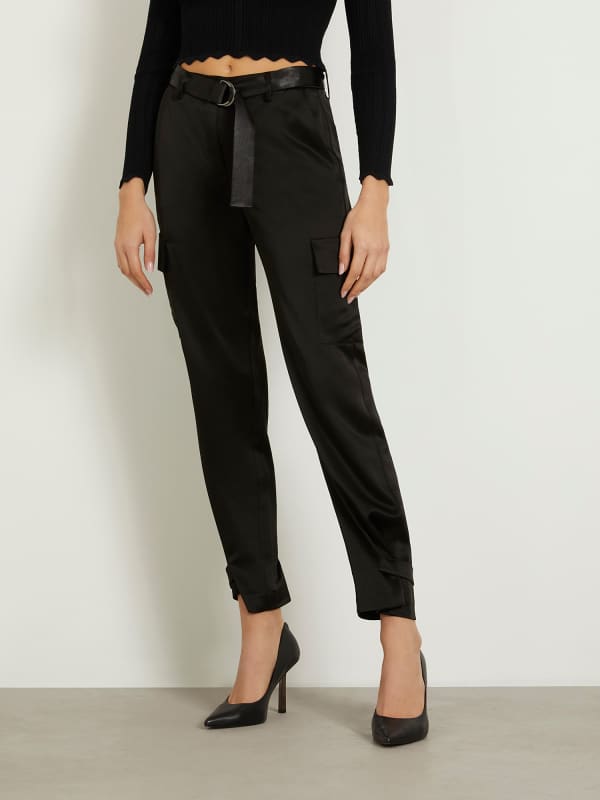 Pajkice GUESS Satin Cargo Pant Črna | W4GB50WG7C0