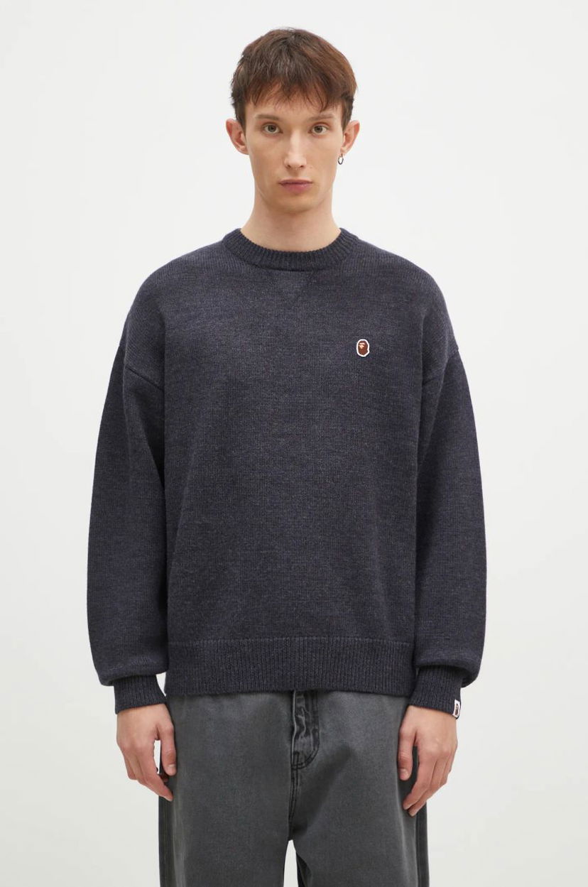 Pleteni pulover BAPE One Point Logo Knit Sweater Modra | 1K80120305