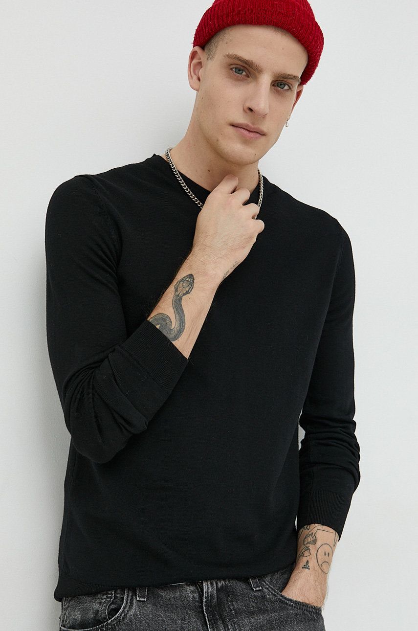Pleteni pulover BOSS Wool Sweater Črna | 50476832, 0