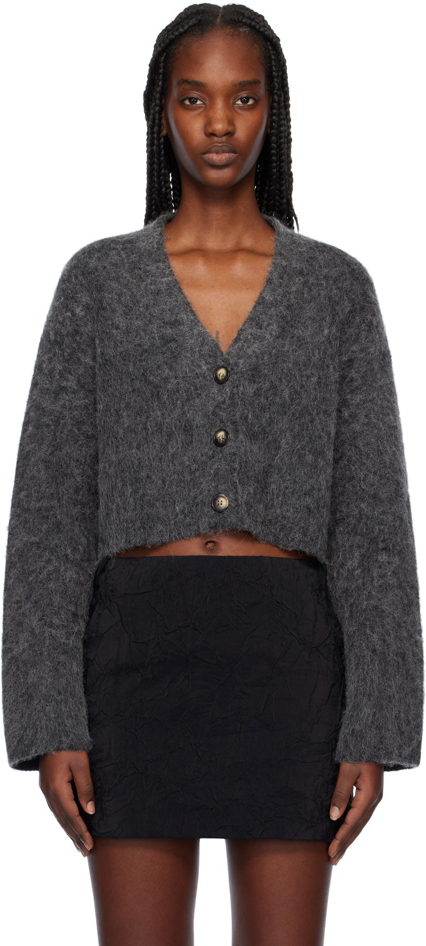 Pleteni pulover Nanushka Cropped Cardigan Siva | NW24FWSW44497