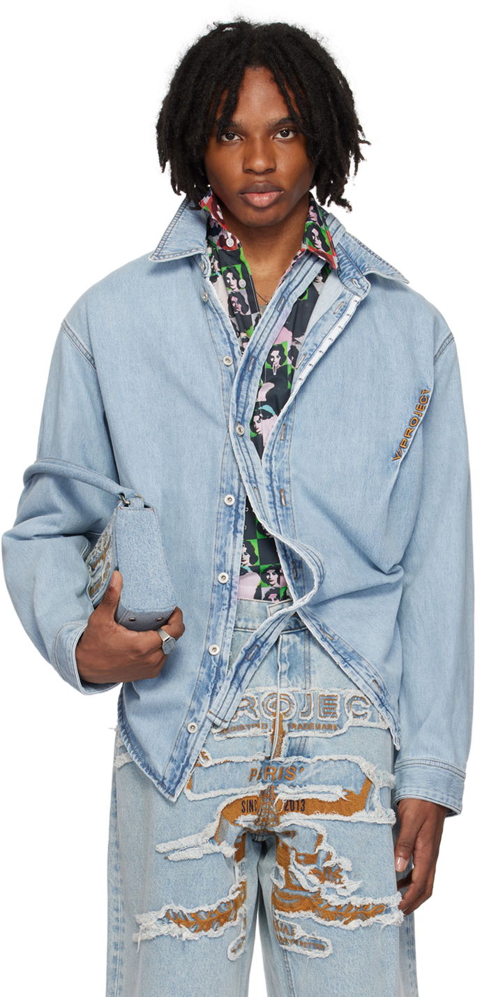 Srajce Y/PROJECT Hook & Eye Denim Shirt Modra | 207SI004