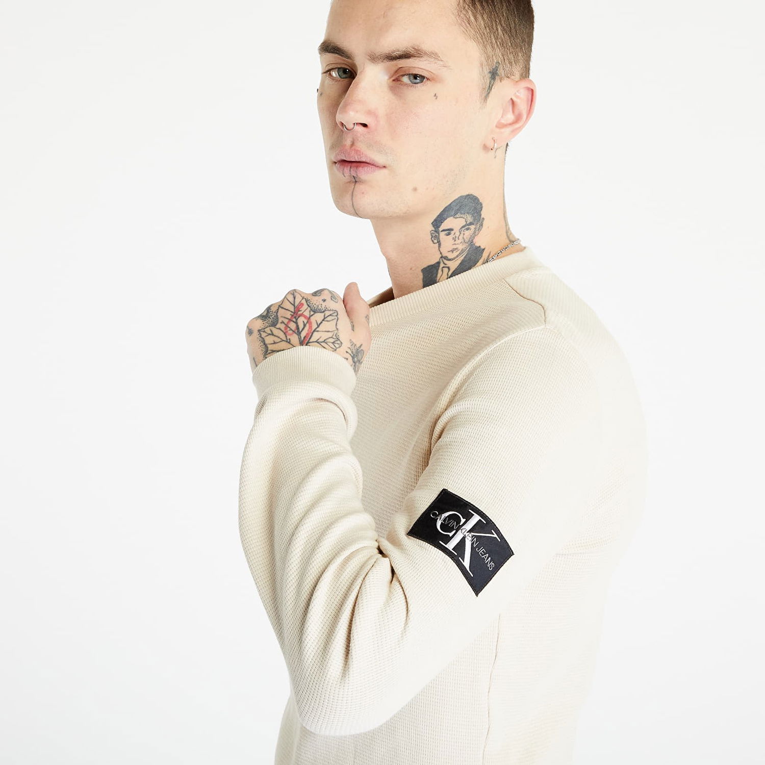 Majica CALVIN KLEIN Monologo Badge Waffle Bež | J30J316610 ACI, 1