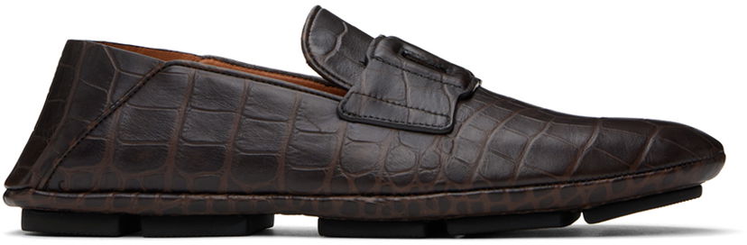 Oblačila Dolce & Gabbana Dolce&Gabbana Calfskin Driver Loafers Rjava | A50583AA446