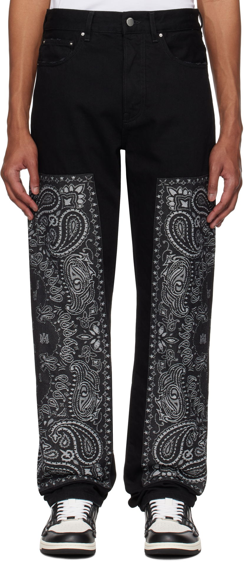 Kavbojke AMIRI AMIRI Bandana Jacquard Paneled Straight Jeans Črna | AMDNGH1060