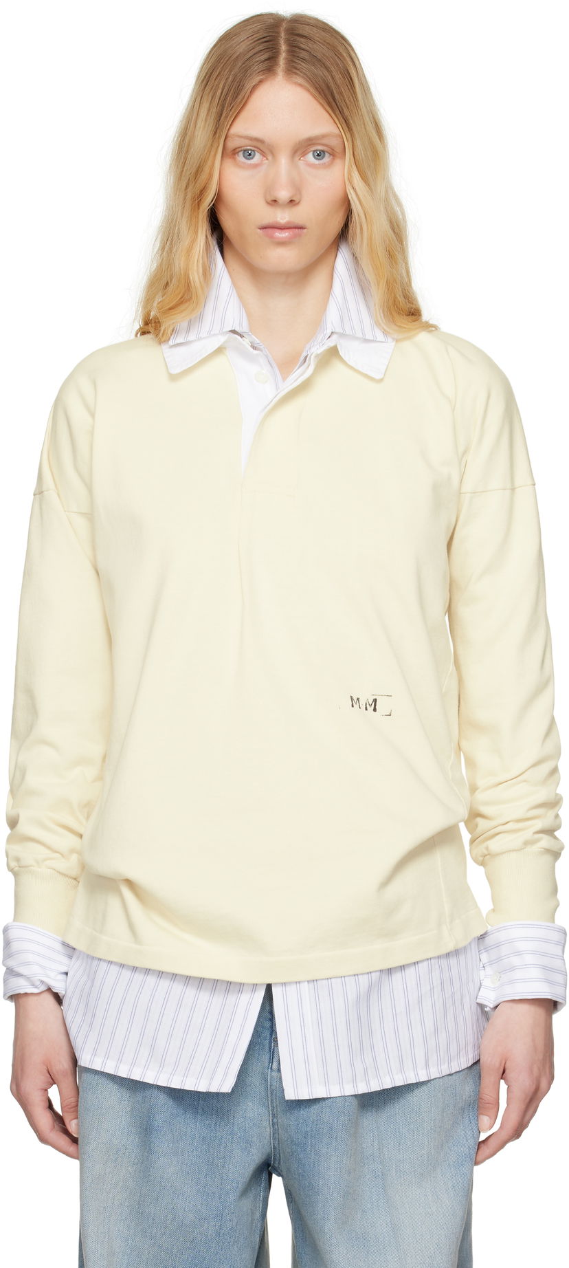 Polo majica Maison Margiela Maison Margiela Printed Logo Long Sleeve Polo Rumena | S51GL0056 M20096