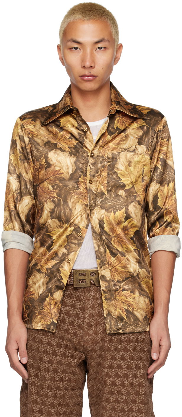 Srajce ERL ERL Printed Satin Shirt Rjava | ERL05B004
