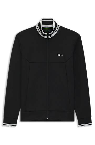 Jakna BOSS Zip-Up Sweatshirt with Striped Trims Črna | 50543081