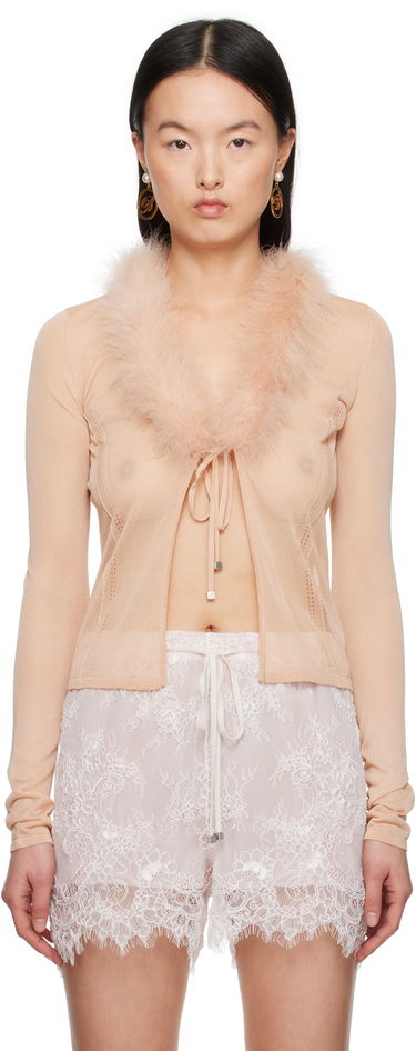 Pleteni pulover Blumarine Blumarine Feather Trim Knit Cardigan Roza | P522M558A, 0