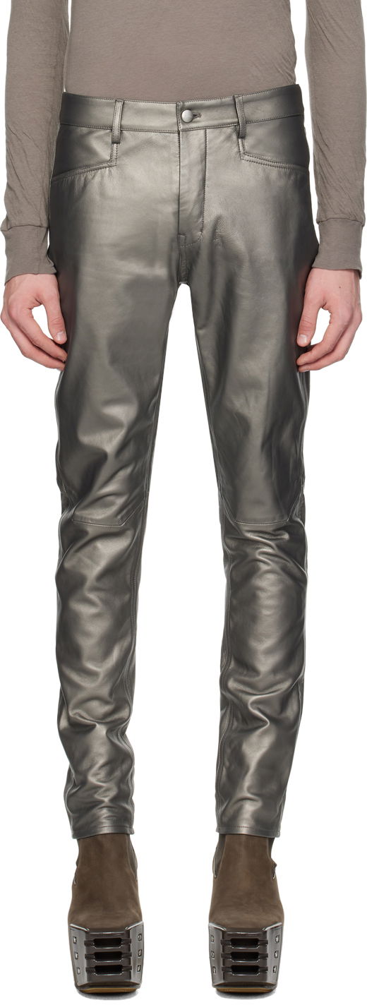 Hlače Rick Owens Rick Owens Tyrone Leather Pants Kovinski | RU01D3393 LLPM, 0
