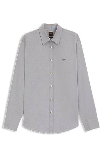 Srajce BOSS Regular-Fit Stretch-Cotton Dobby Shirt Siva | 50543498