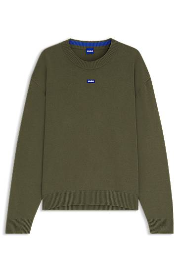 Pleteni pulover BOSS Relaxed-fit sweater with logo badge Zelena | 50543784