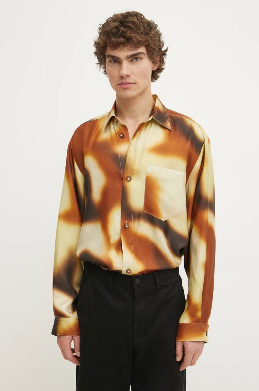Srajce Nanushka Abstract Print Regular Fit Shirt Rjava | NM24FWSH04717