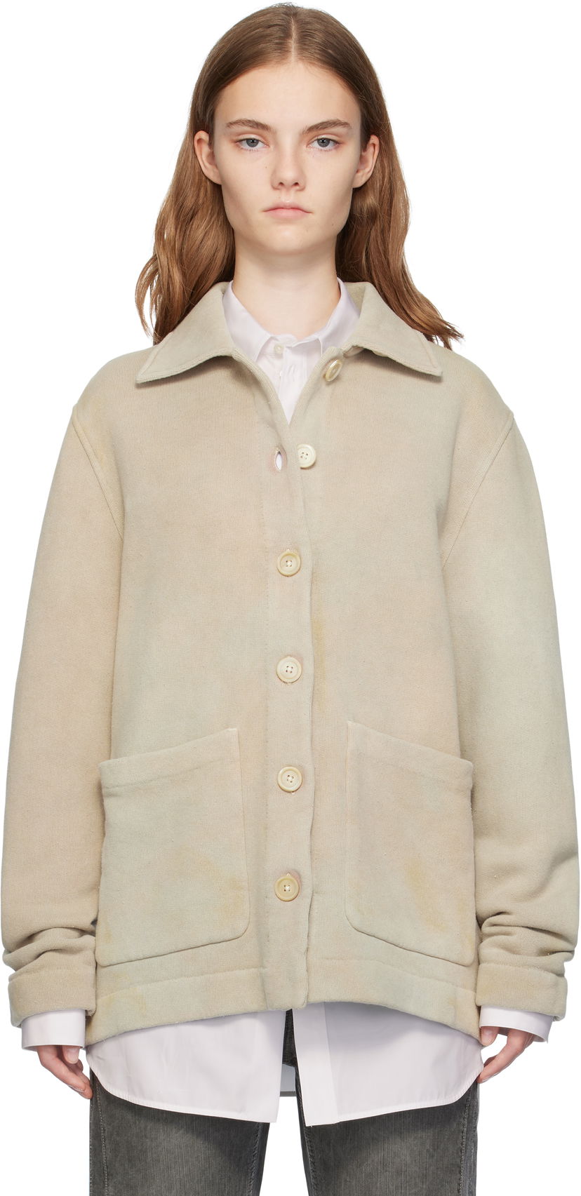 Pleteni pulover OUR LEGACY Lodge Cardigan Bež | W4246LA