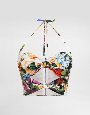 Krop-top Dolce & Gabbana Dolce & Gabbana Flower Bouquet-Print Halter Poplin Crop Top Večbarvna | F7AZ5THS5TRHA5PC, 0