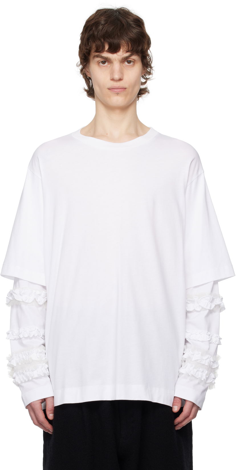 Majica Simone Rocha Simone Rocha Layered Ruffle Frill Long Sleeve T-Shirt Bela | 5326 0553