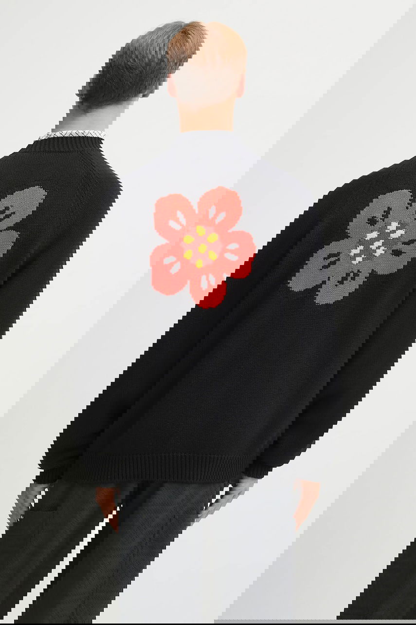 Pleteni pulover KENZO Kenzo Wool Blend Cardigan with Flower Design Črna | FF65CA7443LA, 0
