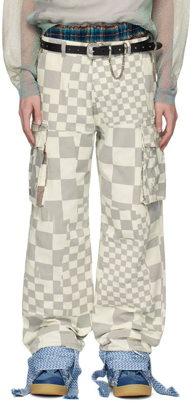 Cargo hlače ERL Checkered Print Relaxed Fit Cargo Pants Bela | ERL08P005, 0