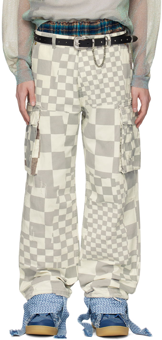 Cargo hlače ERL Checkered Print Relaxed Fit Cargo Pants Bela | ERL08P005