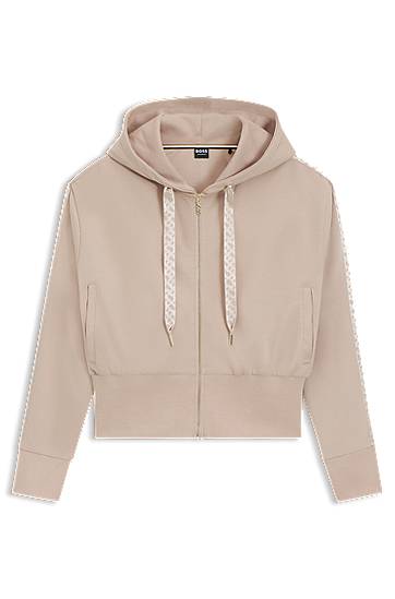 Pulover BOSS Cropped Zip-Up Hoodie with Monogram Tape Bež | 50545635, 0