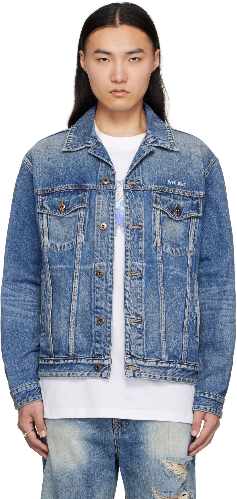 Jakna We11done We11done Washed Denim Jacket Modra | WD-DJ0-25-313-U-BL