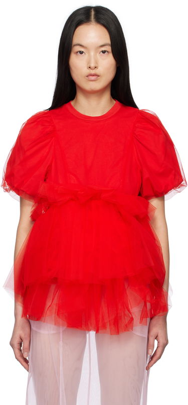 Majica Simone Rocha Simone Rocha Tulle Overlay Puff Sleeve Tutu Hem T-Shirt Rdeča | 5310 0553, 0