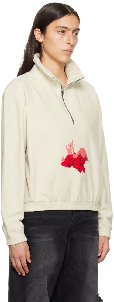 Pulover We11done Pony Fleece Half-Zip Sweatshirt Bela | WD-TS3-23-893-U-WH, 1
