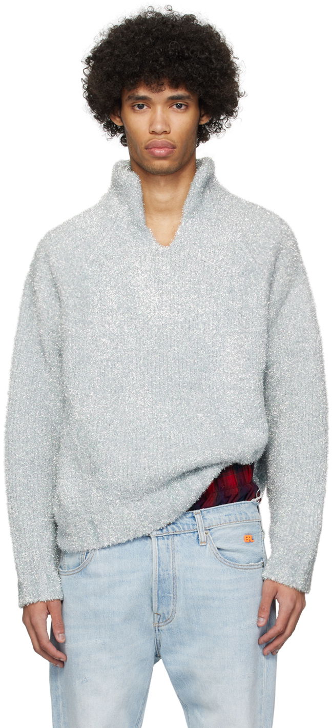 Pleteni pulover ERL ERL Metallic Funnel Neck Sweater Modra | ERL08N357
