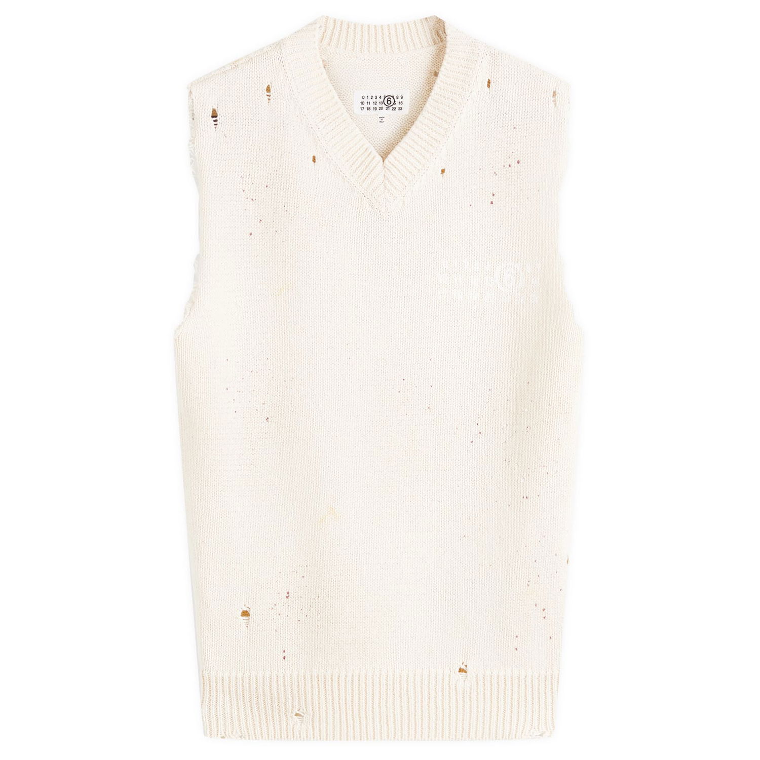 Pleteni pulover Maison Margiela MM6 Maison Margiela Men's Distressed Numbers Print Vest, Size Large Bela | SH2FB0014-M13123-102S, 0