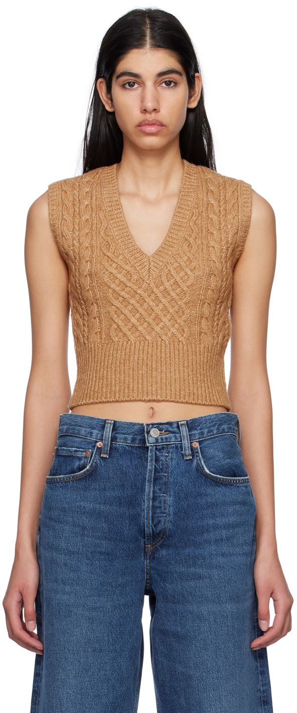 Pleteni pulover rag & bone Elizabeth Cable Knit Vest Rjava | WAS22HS031SM31