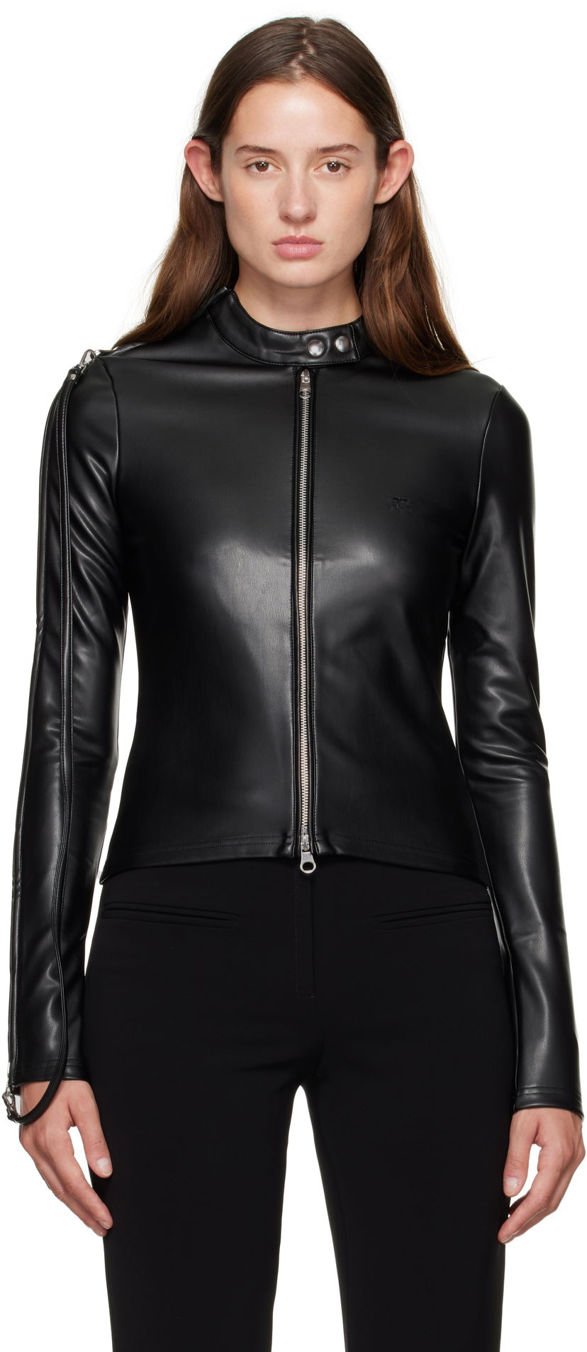 Jakna Courrèges Courrèges Zipped Biker Faux-Leather Top Črna | 325CTO436PU0049