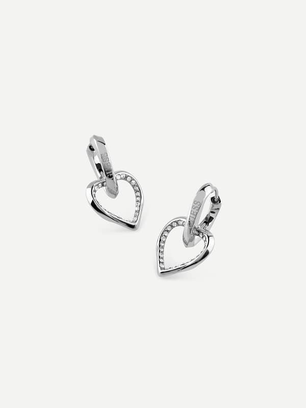 Uhani GUESS Silver Heart Hoop Earrings Kovinski | JUBE04617JW