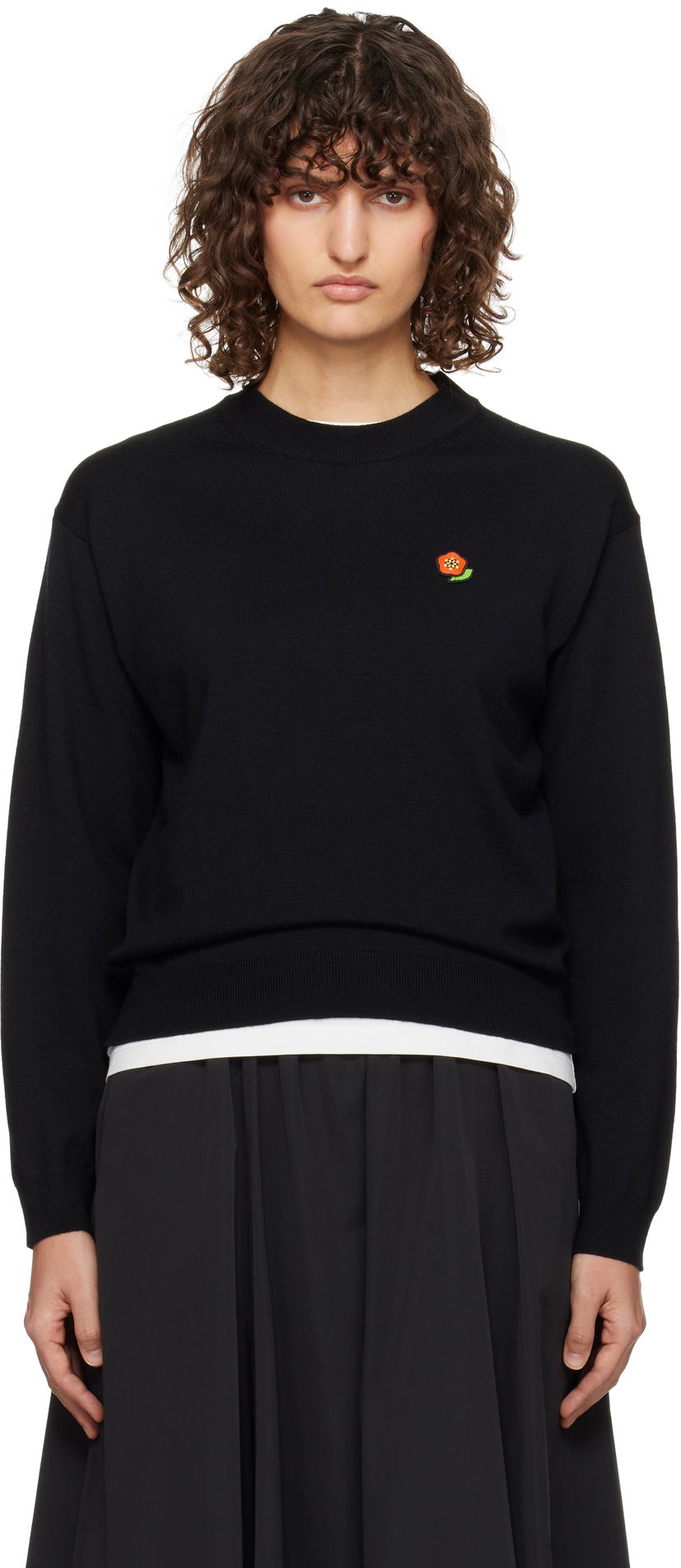 Pleteni pulover KENZO Pop Embroidered Sweater Črna | FF52PU7123LB