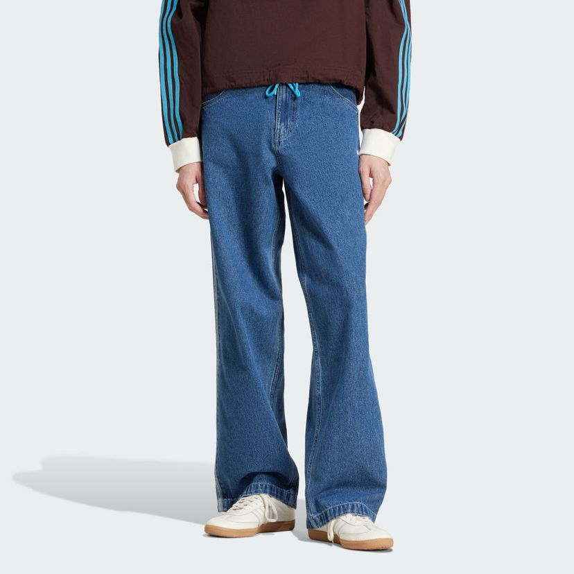Kavbojke adidas Performance Adicolor Firebird Denim Wide Leg Pants Modra | JC6234