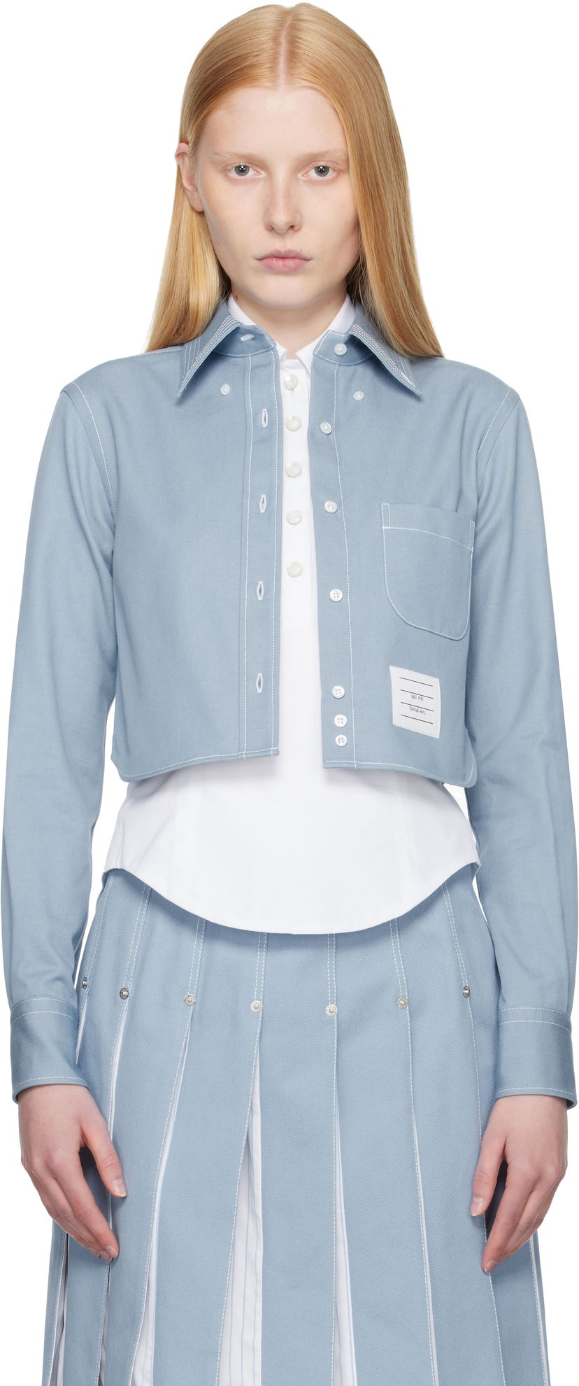 Srajce Thom Browne Thom Browne Classic Cropped Long Sleeve Shirt Modra | FLL183A-F0991