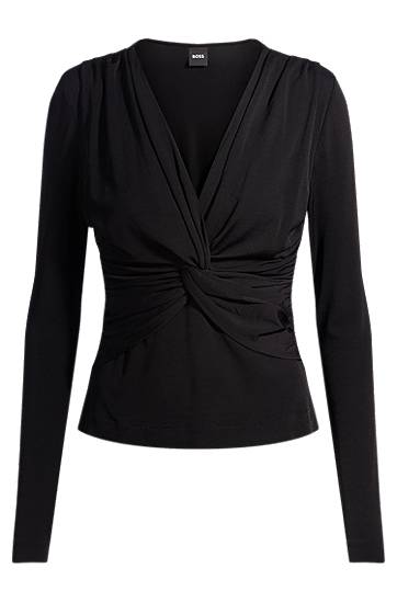 Pleteni pulover BOSS BOSS Twist-Front Stretch Jersey Top Črna | 50534546