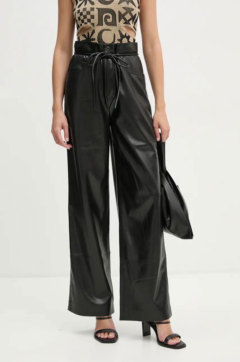 Hlače Nanushka Sato High Waist Wide Leg Leather Pants Črna | NW24PFOW10151