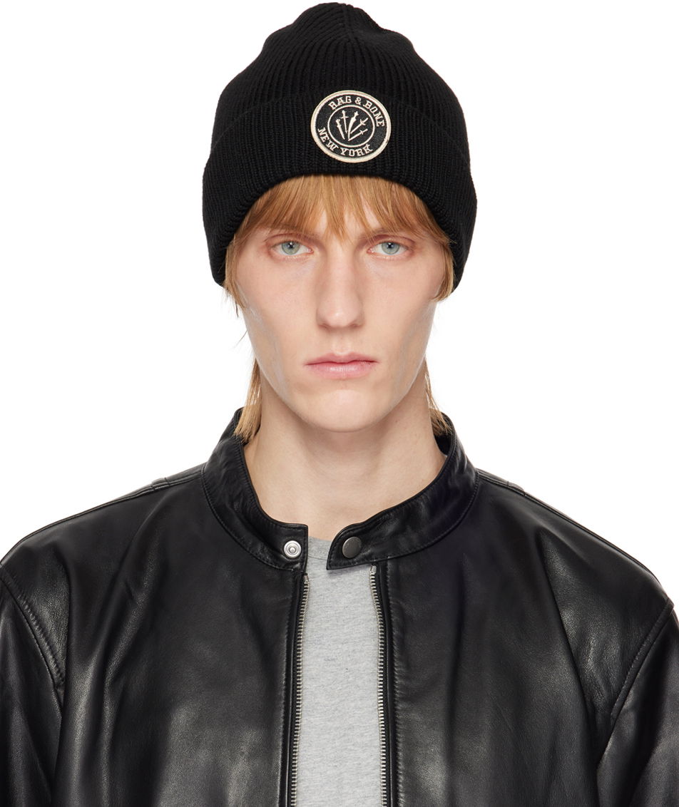 Beanie rag & bone Charlie Logo-Embroidered Wool Beanie Črna | WJK22HS009BV09, 0