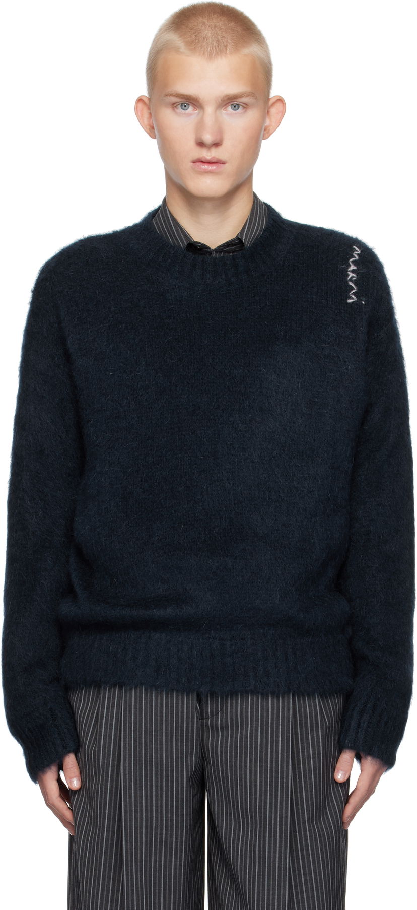 Pleteni pulover Marni Fuzzy Wuzzy Sweater Mornarica | GCMG0423A0 UFU172