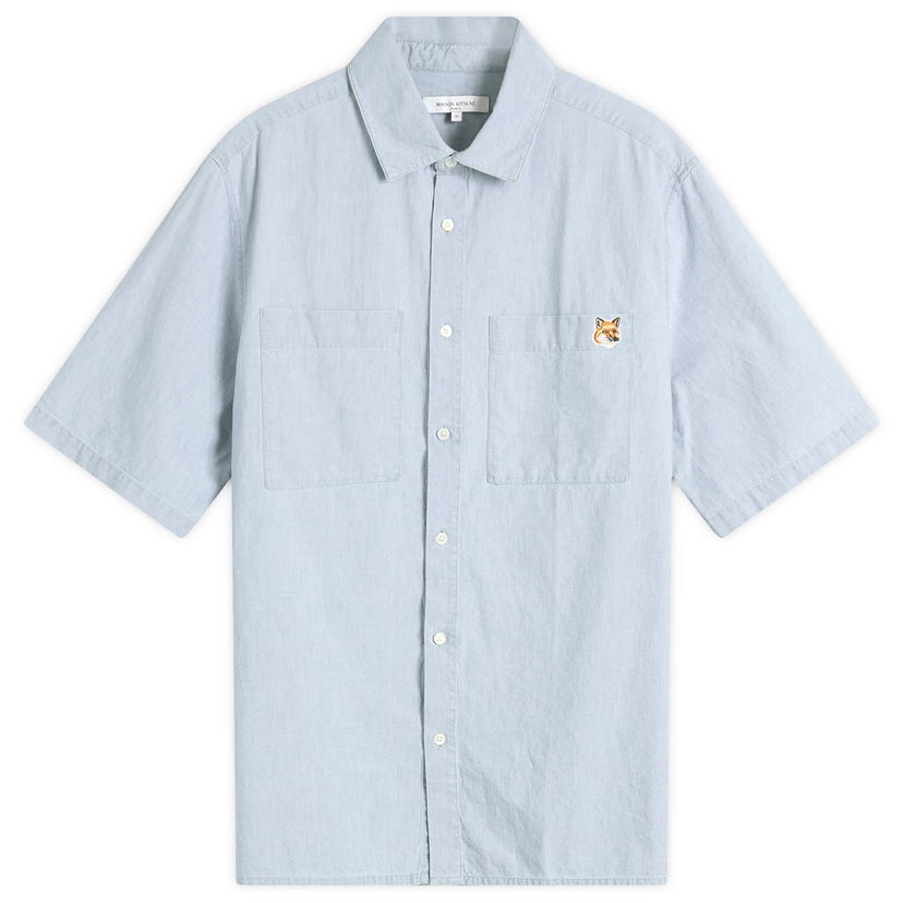 Srajce MAISON KITSUNÉ Maison Kitsuné Relaxed Chambray Short Sleeve Shirt, Size Large Modra | OM00424WC5006-P470