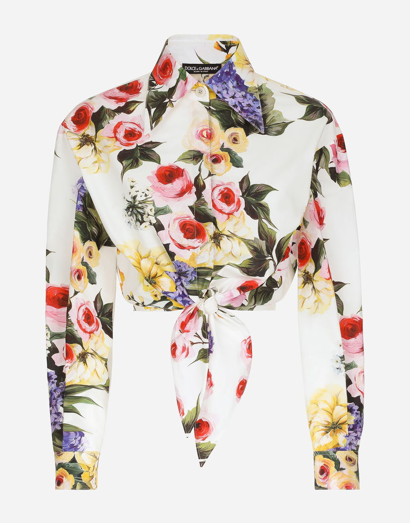 Srajce Dolce & Gabbana Garden Print Tie-Front Crop Top Bela | F5R73THS5Q1HA4YB