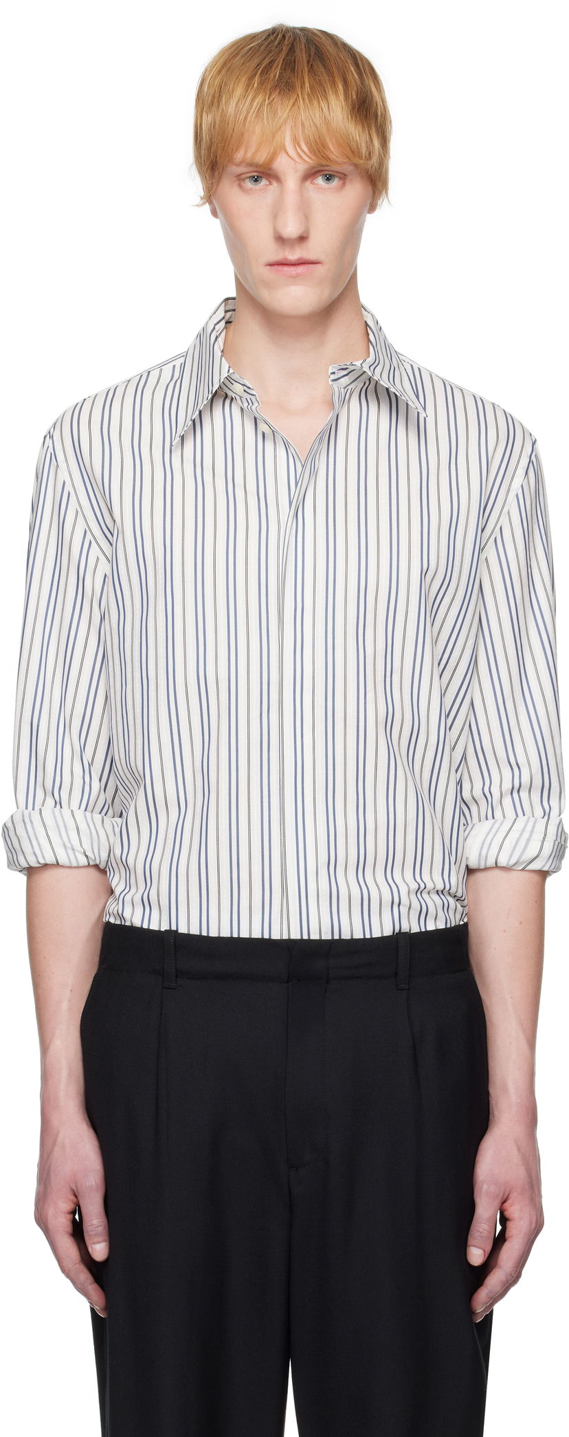 Srajce Marine Serre Serre Regenerated Striped Poplin Button Up Shirt Bela | MSI037A DWOV0060
