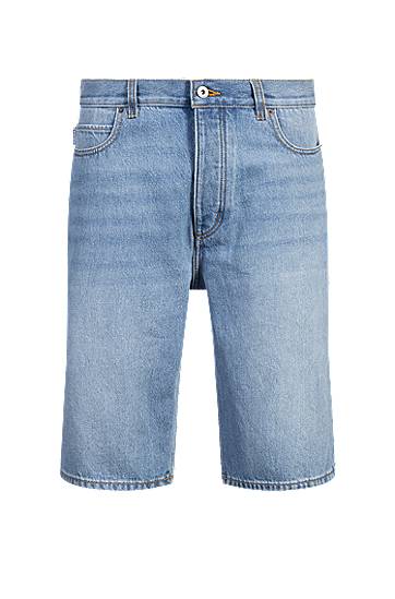 Kratke hlače BOSS Stonewashed Denim Straight-Fit Shorts Modra | 50539816