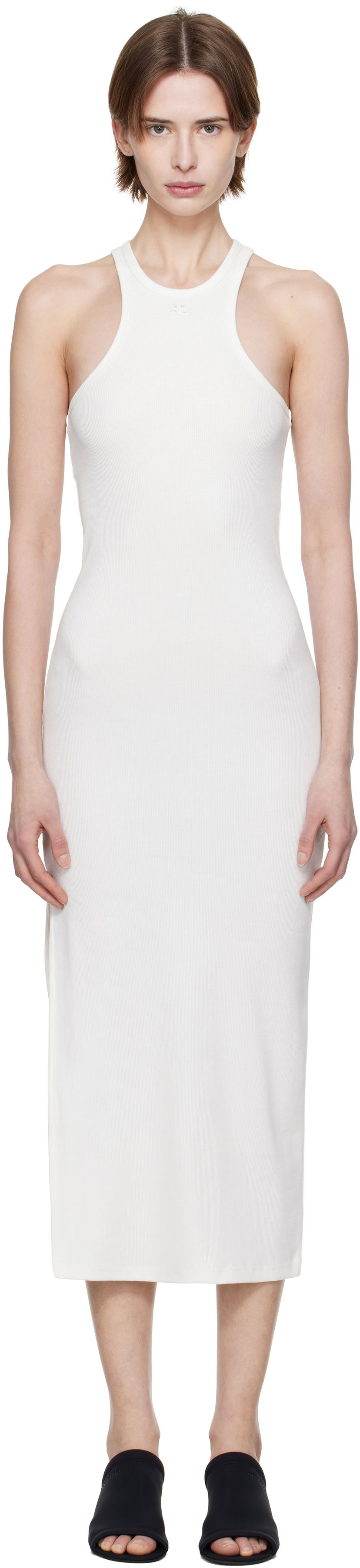 Obleke Courrèges Courrèges Scuba Rib Midi Dress Bela | 125JRO586JS0194