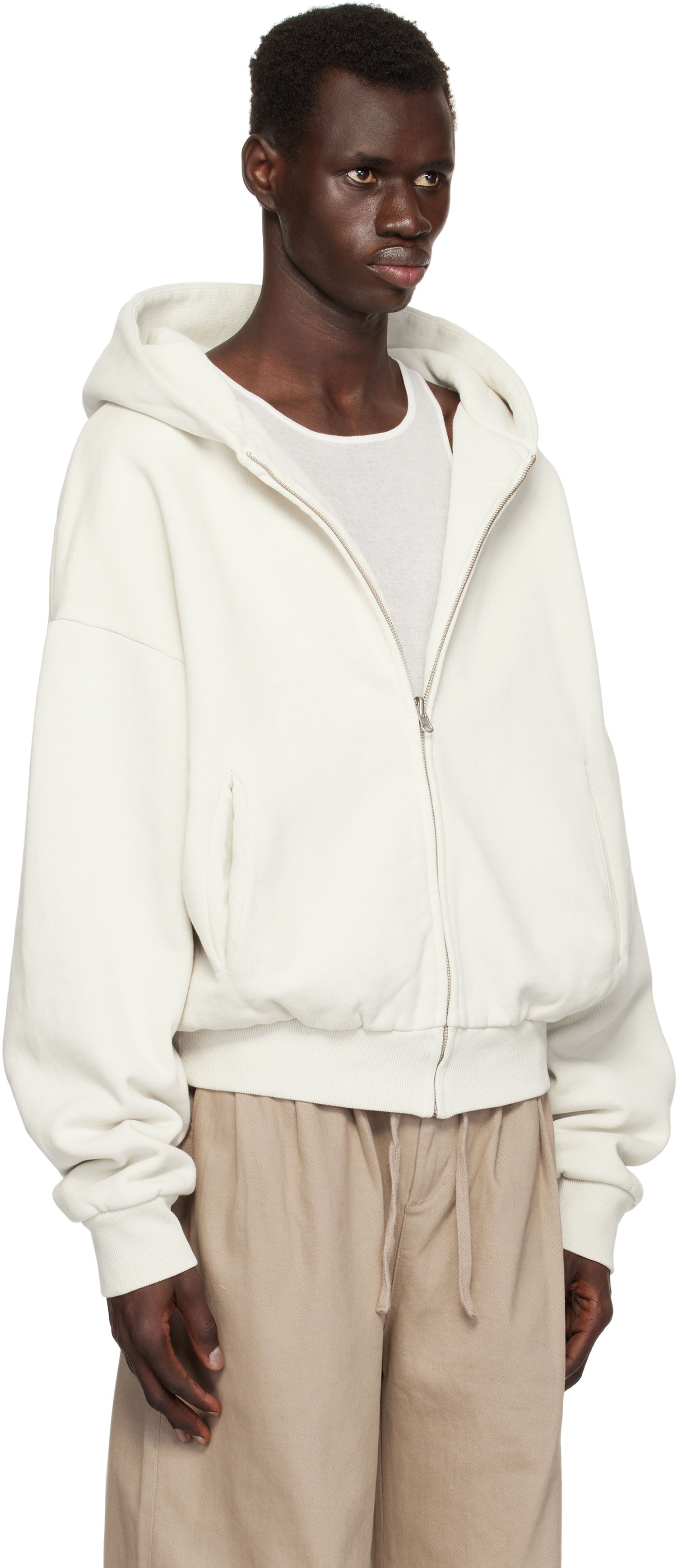 Pulover Entire Studios Entire Studios Thermal Zip-Up Hoodie Bela | ES2488RI, 1