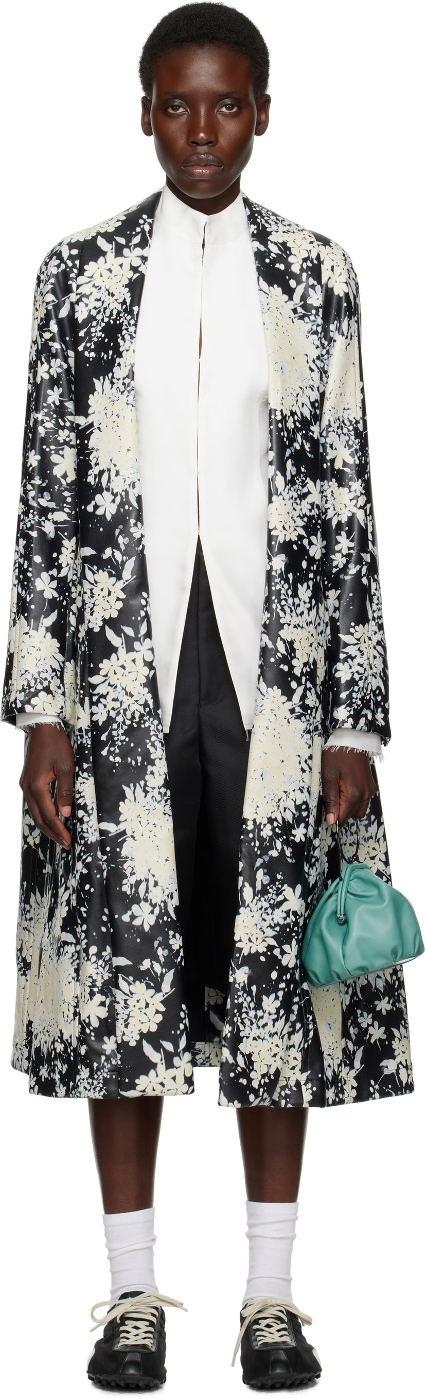 Plašči Comme des Garçons Homme Plus Floral-Print Faux-Leather Coat Črna | PO-C007-051