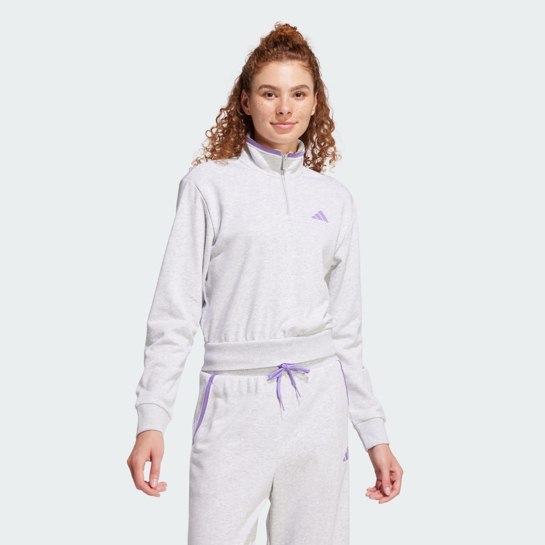 Pulover adidas Performance Essentials Color Pop French Terry Crop Quarter-Zip Sweatshirt Siva | JN6989, 0