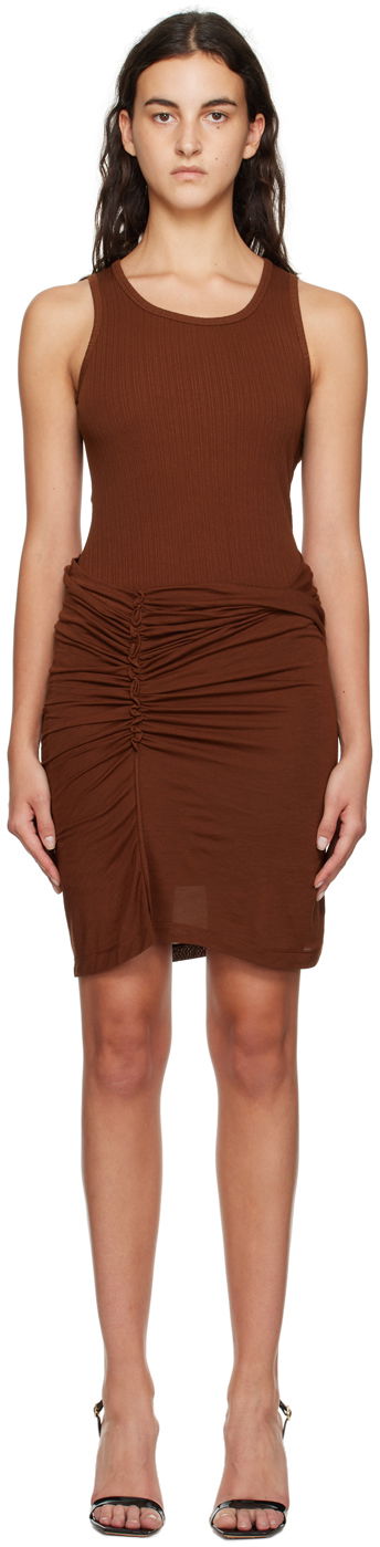 Obleke Helmut Lang Helmut Lang Ruched Mini Dress Rjava | N06HW605