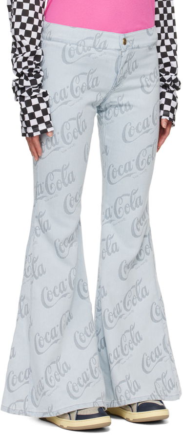 Kavbojke ERL Jacquard Logo Pattern Flare Jeans Modra | ERL08P014, 4