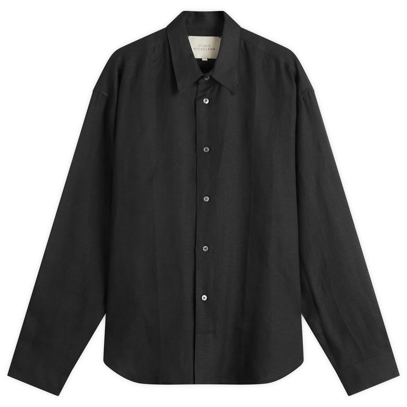 Srajce Studio Nicholson Studio Nicholson Linen Shirt, Size Large Črna | RAFESNM-1402-DKN